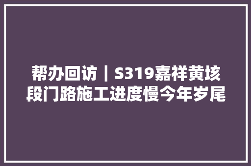 帮办回访｜S319嘉祥黄垓段门路施工进度慢今年岁尾前通车 汽车知识