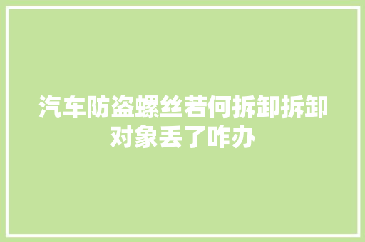 汽车防盗螺丝若何拆卸拆卸对象丢了咋办
