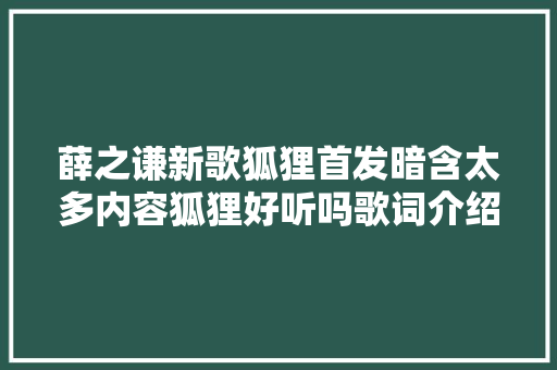 薛之谦新歌狐狸首发暗含太多内容狐狸好听吗歌词介绍
