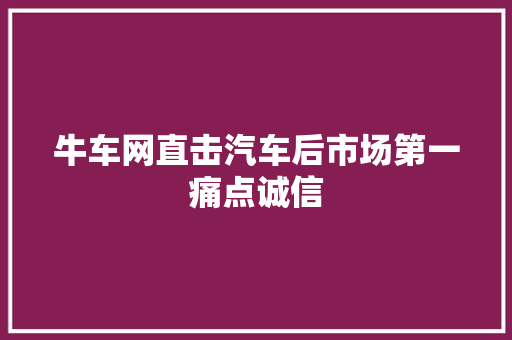牛车网直击汽车后市场第一痛点诚信