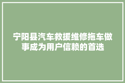 宁阳县汽车救援维修拖车做事成为用户信赖的首选