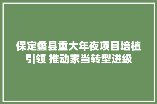 保定蠡县重大年夜项目培植引领 推动家当转型进级 汽车知识