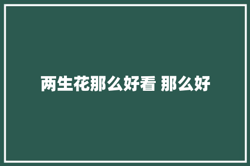两生花那么好看 那么好