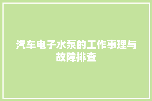 汽车电子水泵的工作事理与故障排查
