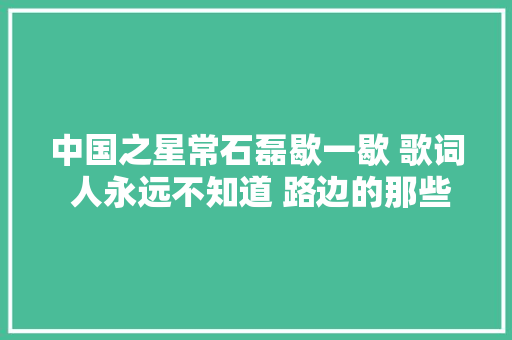 中国之星常石磊歇一歇 歌词 人永远不知道 路边的那些猫