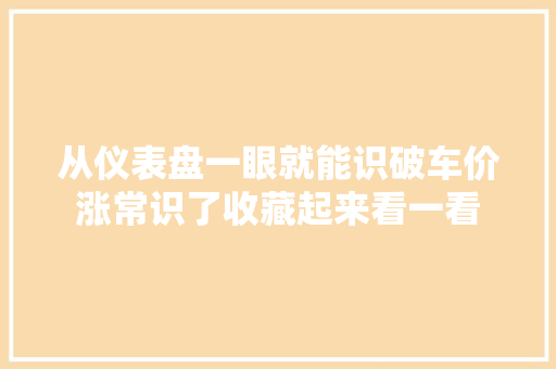 从仪表盘一眼就能识破车价涨常识了收藏起来看一看 汽车知识