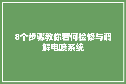 8个步骤教你若何检修与调解电喷系统