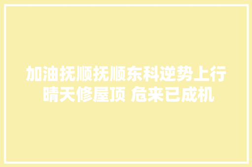 加油抚顺抚顺东科逆势上行 晴天修屋顶 危来已成机