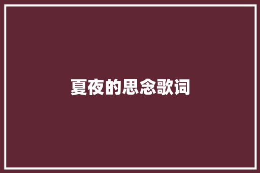 夏夜的思念歌词