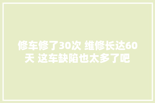修车修了30次 维修长达60天 这车缺陷也太多了吧 汽车知识