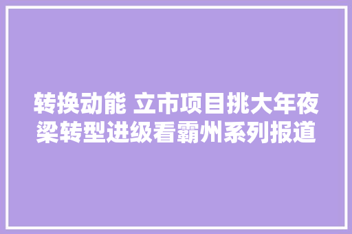 转换动能 立市项目挑大年夜梁转型进级看霸州系列报道之二