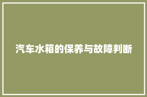 汽车水箱的保养与故障判断