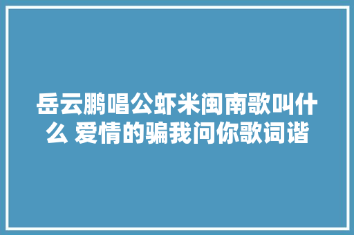 岳云鹏唱公虾米闽南歌叫什么 爱情的骗我问你歌词谐音音译