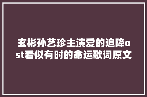 玄彬孙艺珍主演爱的迫降ost看似有时的命运歌词原文