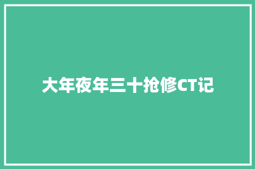 大年夜年三十抢修CT记
