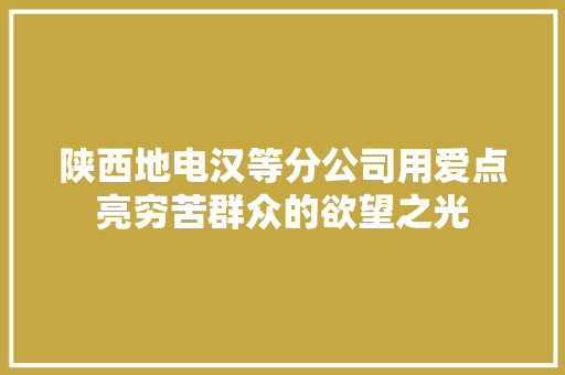 陕西地电汉等分公司用爱点亮穷苦群众的欲望之光
