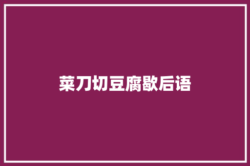 菜刀切豆腐歇后语
