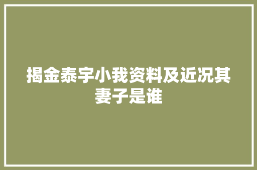 揭金泰宇小我资料及近况其妻子是谁