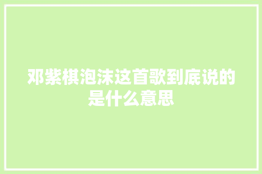 邓紫棋泡沫这首歌到底说的是什么意思