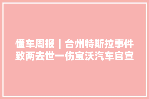 懂车周报｜台州特斯拉事件致两去世一伤宝沃汽车官宣破产