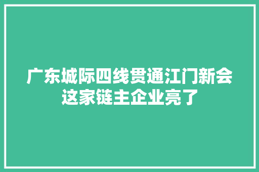广东城际四线贯通江门新会这家链主企业亮了