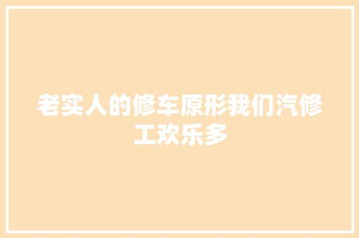 老实人的修车原形我们汽修工欢乐多