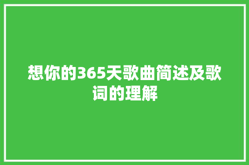 想你的365天歌曲简述及歌词的理解