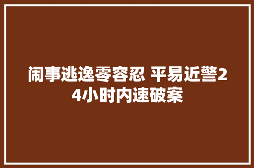 闹事逃逸零容忍 平易近警24小时内速破案