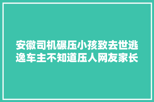 安徽司机碾压小孩致去世逃逸车主不知道压人网友家长也有责