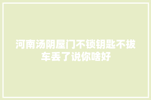 河南汤阴屋门不锁钥匙不拔车丢了说你啥好