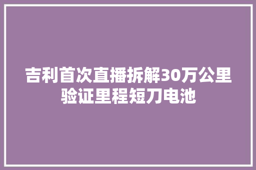 吉利首次直播拆解30万公里验证里程短刀电池