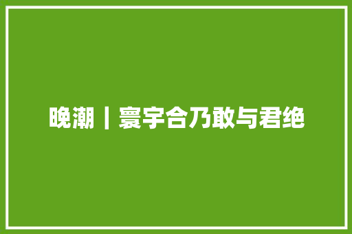 晚潮｜寰宇合乃敢与君绝