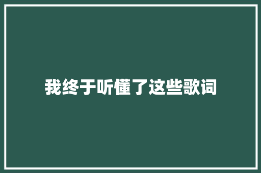 我终于听懂了这些歌词