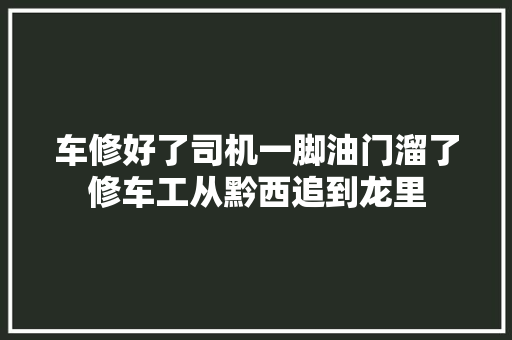 车修好了司机一脚油门溜了修车工从黔西追到龙里