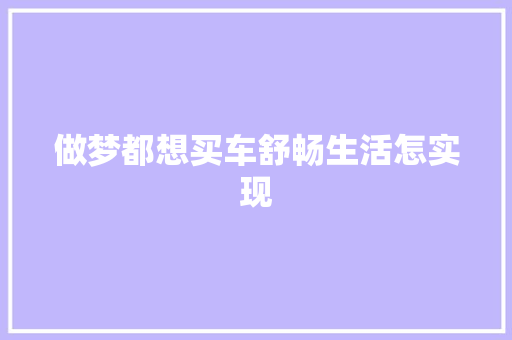 做梦都想买车舒畅生活怎实现