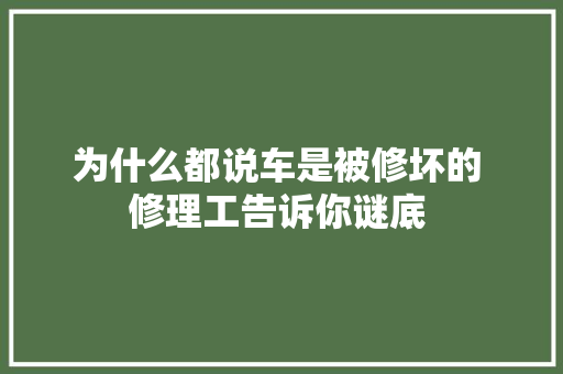 为什么都说车是被修坏的 修理工告诉你谜底 