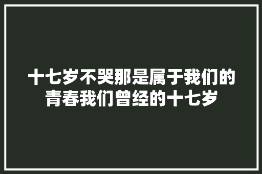 十七岁不哭那是属于我们的青春我们曾经的十七岁