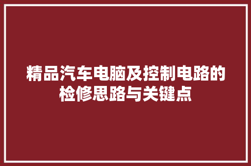 精品汽车电脑及控制电路的检修思路与关键点