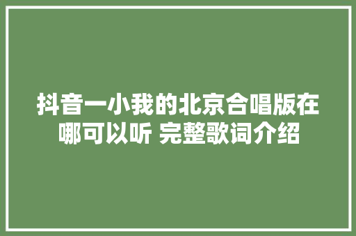 抖音一小我的北京合唱版在哪可以听 完整歌词介绍