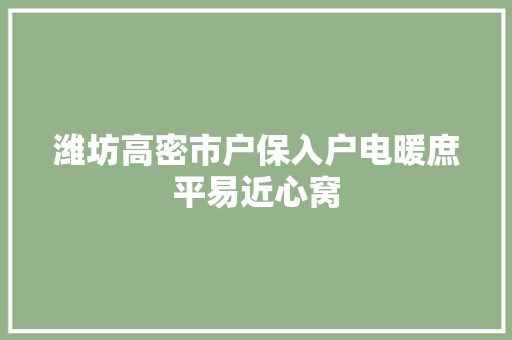 潍坊高密市户保入户电暖庶平易近心窝