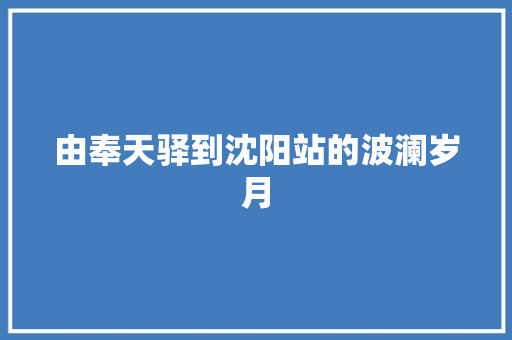 由奉天驿到沈阳站的波澜岁月