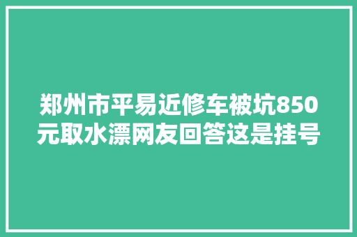 郑州市平易近修车被坑850元取水漂网友回答这是挂号费