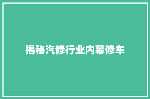 揭秘汽修行业内幕修车