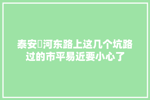 泰安渿河东路上这几个坑路过的市平易近要小心了 汽车知识