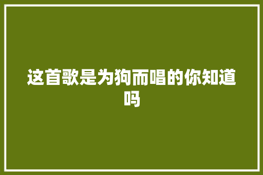 这首歌是为狗而唱的你知道吗