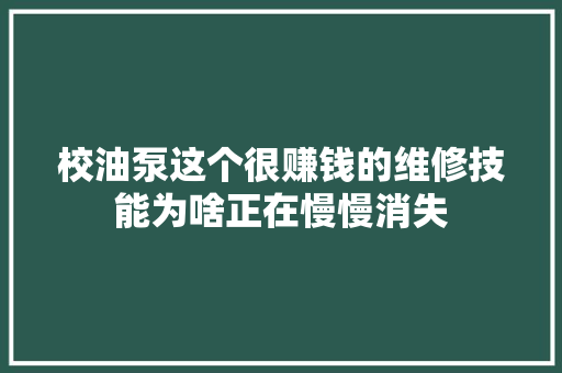 校油泵这个很赚钱的维修技能为啥正在慢慢消失