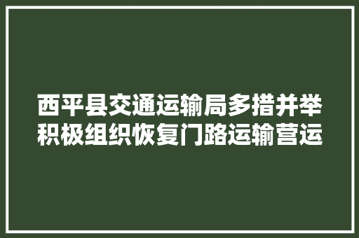 西平县交通运输局多措并举积极组织恢复门路运输营运