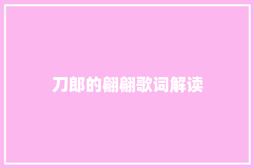 刀郎的翩翩歌词解读