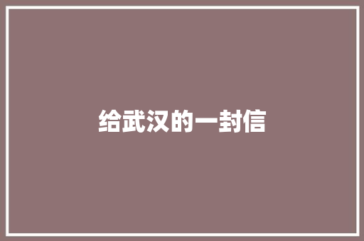 给武汉的一封信