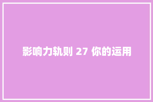 影响力轨则 27 你的运用